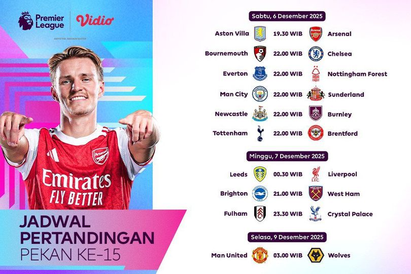 Simak Jadwal Pertandingan Liga Inggris Pekan ke-15 2025/2026, Eksklusif d